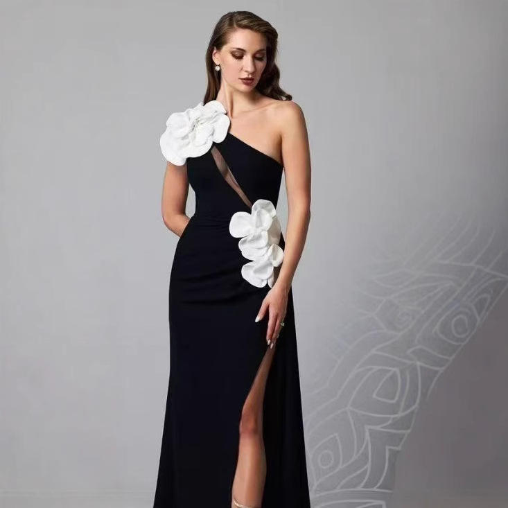 2025 New Crossover Shoulder Three-Dimensional Flower Evening Dress Sexy Elegant Party Bandage Women's dress 2025 New Crossover Shoulder Three-Dimensional Flower Evening Dress Sexy Elegant Party Bandage Women's dress