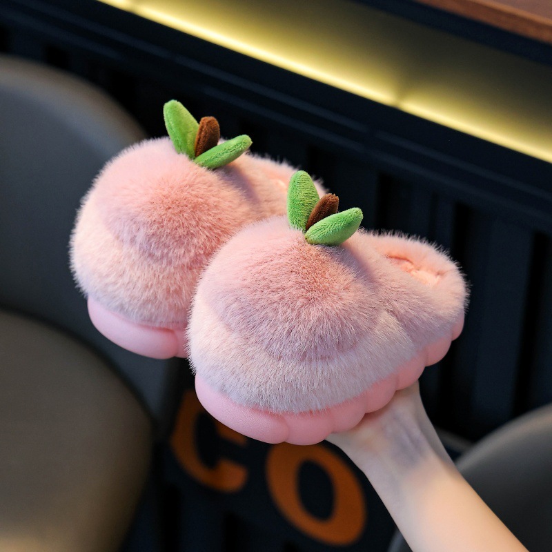 Children's Cotton Slippers Simple Apple Autumn and Winter New Style Thickeneded Home Indoor Non-Slip Korean Style Baby Cotton Shoes for Boys and Girls