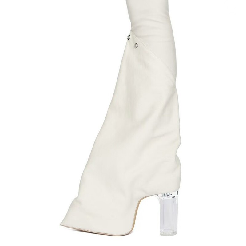 Women's Boots with Thick Heels, Slimming Look Off-White Rivets, Detachable Boots, Winter Round-Toe High Boots, Two-Wear High-Heeled Trouser Boots Women's Boots with Thick Heels, Slimming Look Off-White Rivets, Detachable Boots, Winter Round-Toe High Boots, Two-Wear High-Heeled Trouser Boots