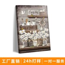 亚马逊Cottagecore田园风浴室装饰画雏菊蝴蝶花卉无框画温馨挂画