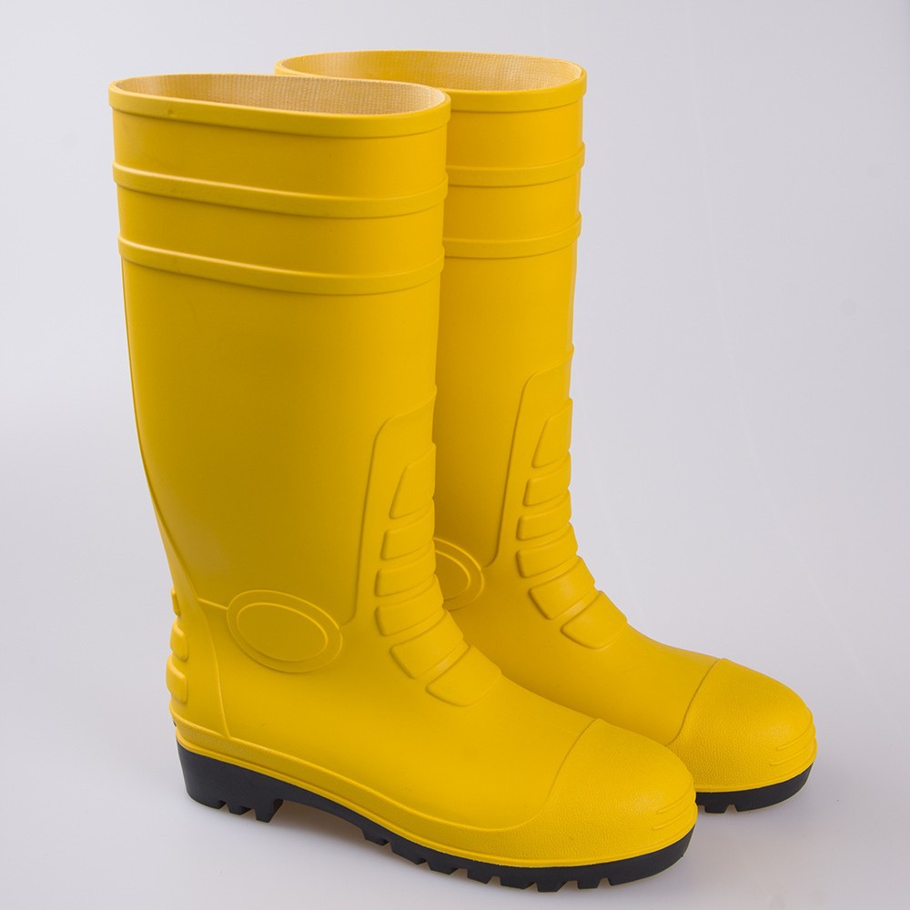 厂家供应工矿PVC防护劳保鞋 达标钢头钢板防砸防穿刺黄色雨靴