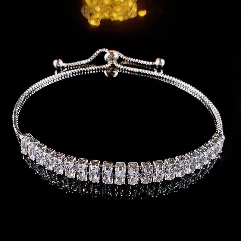 European and American Live-Stream Hot-Selling Colored Diamond Gemstone Bracelet for Women, Cross-Border Zirconia Bracelet, Stretchable Luxury Sugar Cube Bracelet