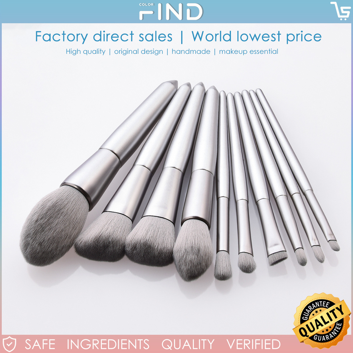 10-piece silver professional makeup brush set Professional makeup brushes_voghion.com