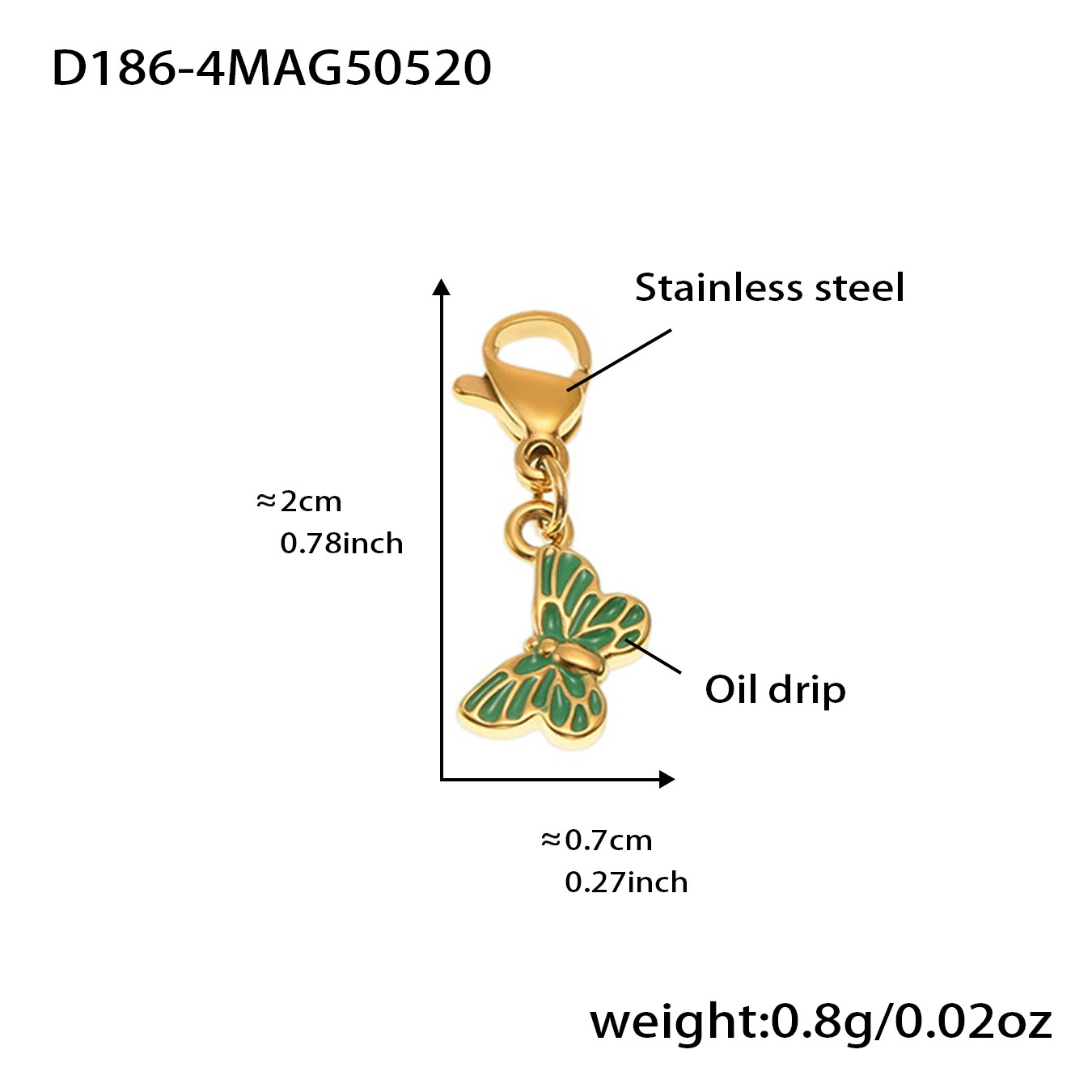 D186-4 황금 나비 에나멜 펜던트 2개