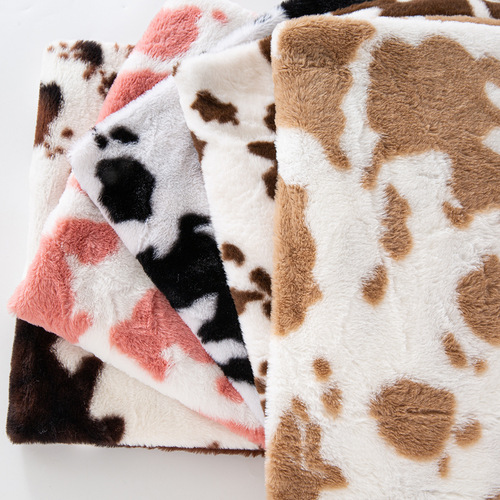 Ready-made two-color big cow pattern rabbit fur printed fabric imitation rabbit hair animal pattern clothing hats boxes and bags fabrics