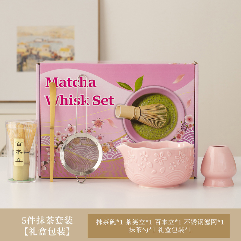 日式跨境樱花抹茶碗茶具套装茶刷宋代点茶打抹茶工具竹茶筅百本立|undefined