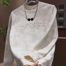 新款百搭潮牌冬季套头立体印花字母晕染加绒上衣男士休闲时尚卫衣