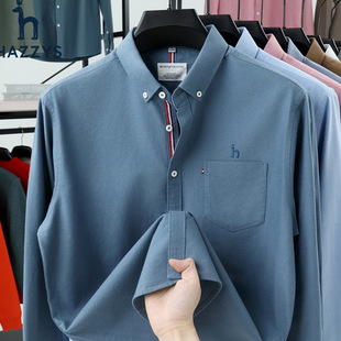 Hazzys Haggis Long Sleeve Shirt Embroidered Business Casual 100 Cotton Middle-aged Youth High-end Oxford Cloth Shirt