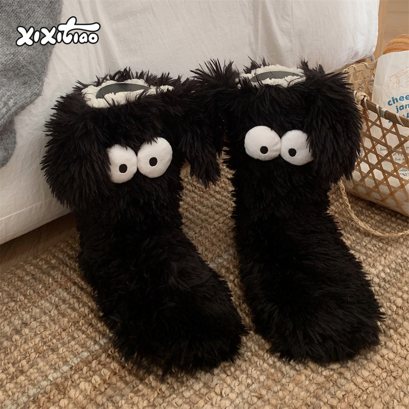 Thin Cute Funny Warm Home Sleep Floor Mao Mao Shoes Women's Ins Ugly Cute Big Eyes Socks Drag
