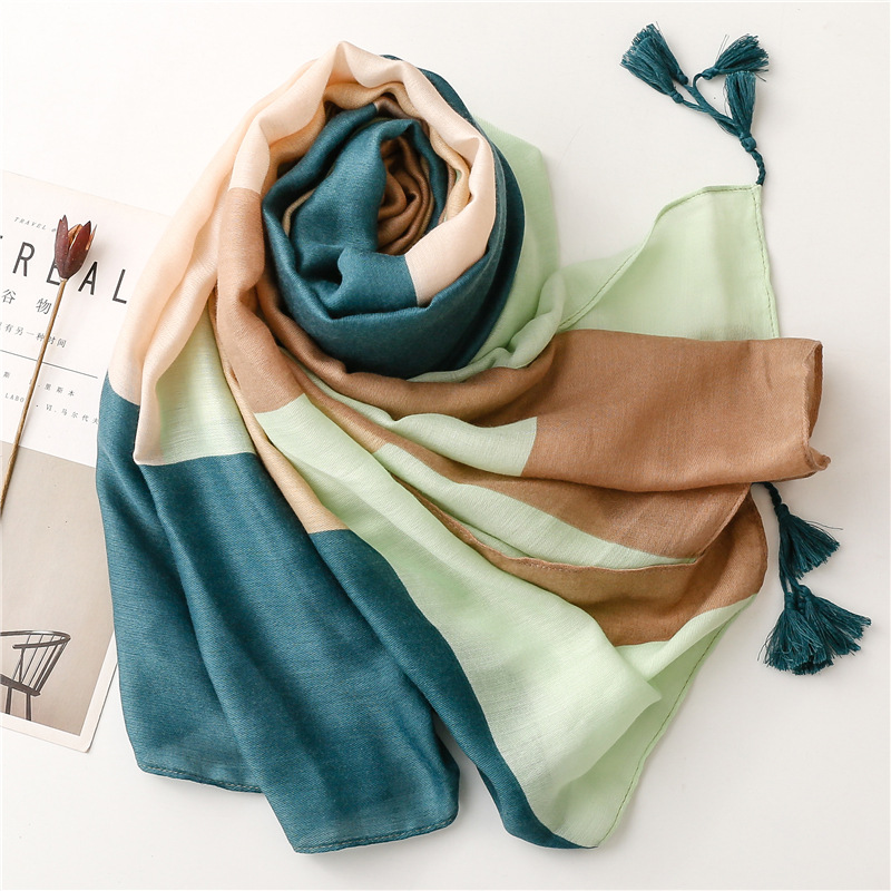 All Seasons Season Women's Fashion Color Block Polyester Silk Scarves
