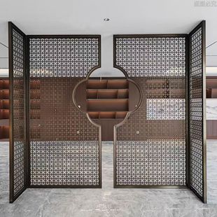 Customized Indoor Stainless Steel Aluminum Carved Screen Sales Department Metal Cut Out Landscape Wall Hotel Lobby Partition Grille
