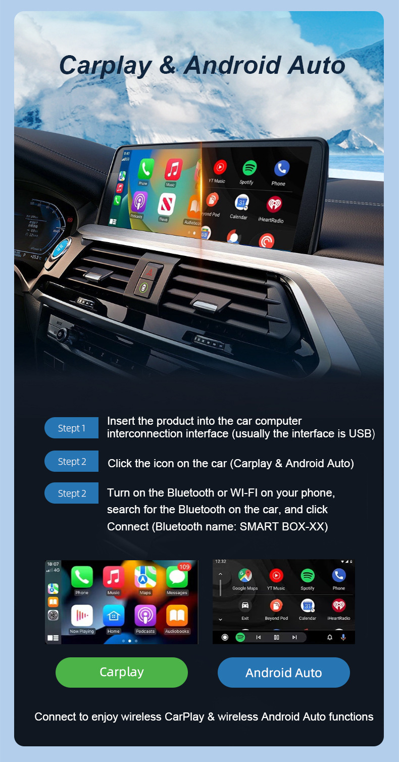 Airplane mirror CarPlay wired to wireless box Android Auto car machine interconnection box TYPE-C adapter