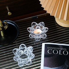 北歐簡約玻璃蓮花燭台婚禮結婚擺件生日聖誕婚慶浪漫燭光晚餐道具