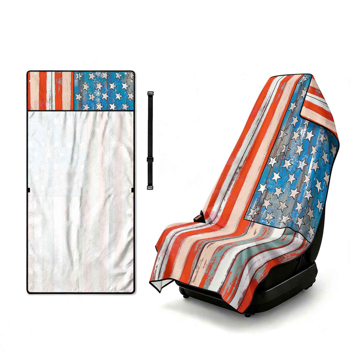 Printed bath towel and car seat cover 2-in-1, ultra-fine fiber outdoor beach and car dual-use universal seat cushion
