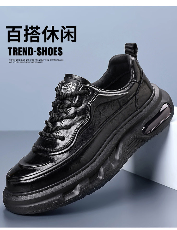 Giày sneaker nam da bò thật đế dày, giày thể thao thông thường thoáng khí đa năng — màu nâu, màu đen chi tiết 3
