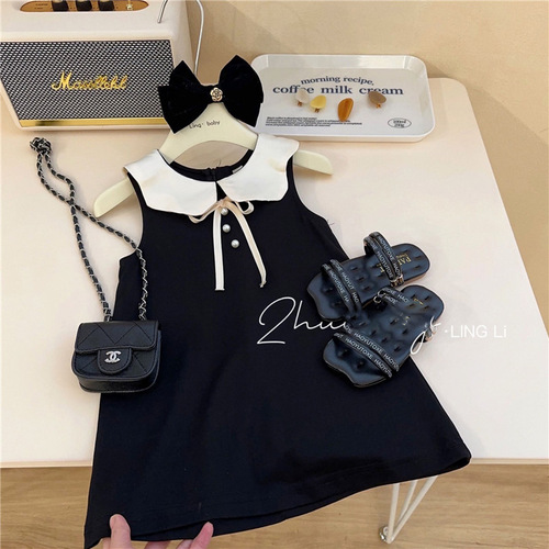 Korean children's clothing girls dress summer dress 2024 new style western style vest dress baby girl princess dress
