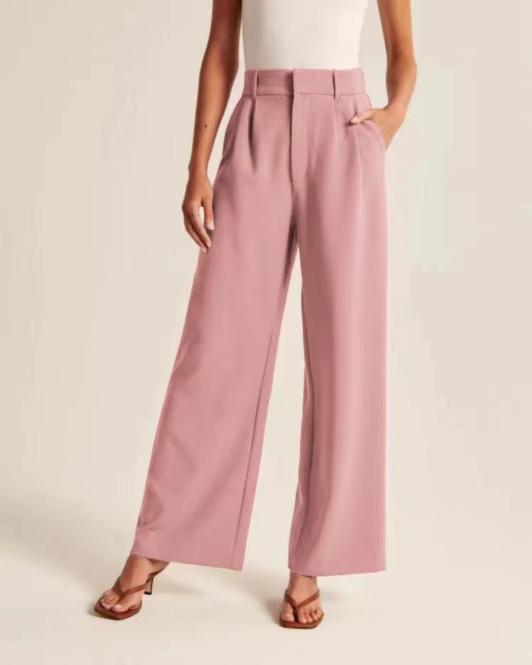 High-Waisted Wide-Leg Dress Pants For Women – Stretchy Office Trousers With Side Pockets, Flowy & Tailored_ecoleips.com