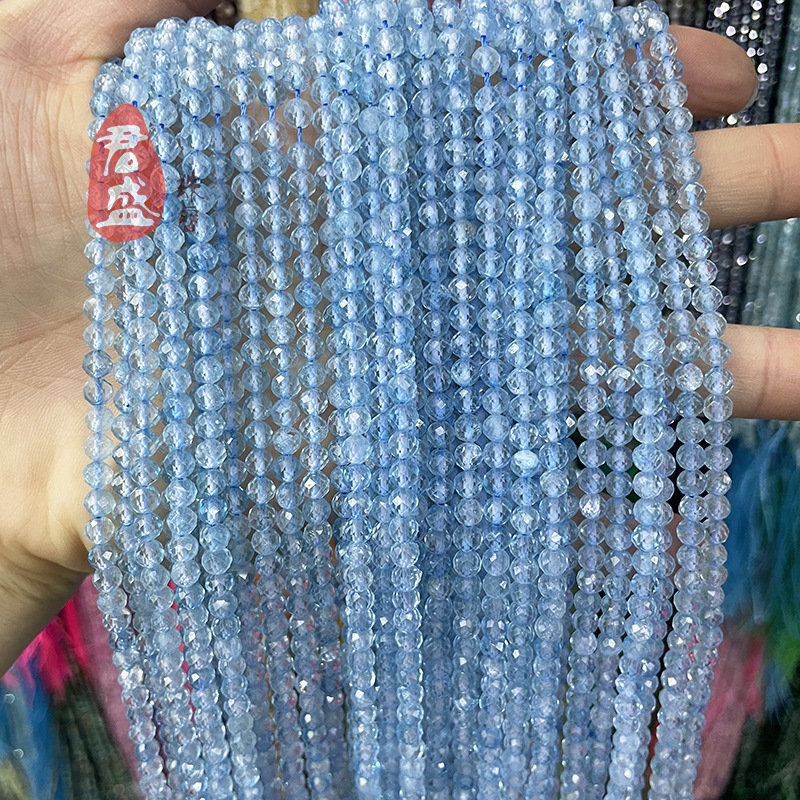 Natural Blue Topaz Hard Disk Faceted Bead Long Chain Bracelet Necklace DIY Accessories Compatible with Cross-border Wholesale