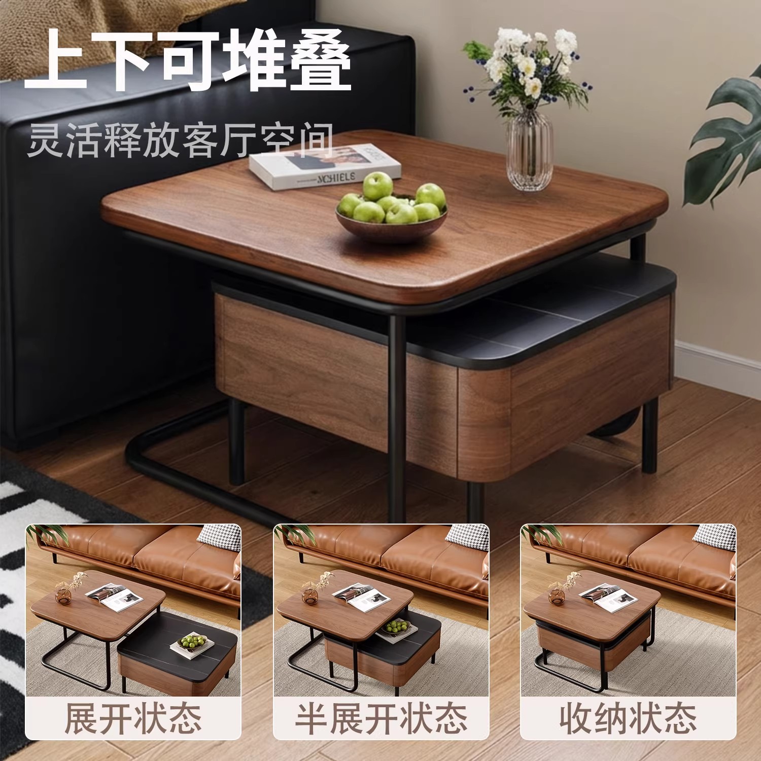 Mesa de té de madera sólida nueva mesa de té de tabla de roca doméstica pequeña sala de estar balcón de lujo ligero alto estilo medieval mesa de té
