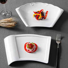 White melamine fan-shaped plate salad plate hotel restaurant commercial creative irregular scroll-shaped cold dish snack plate