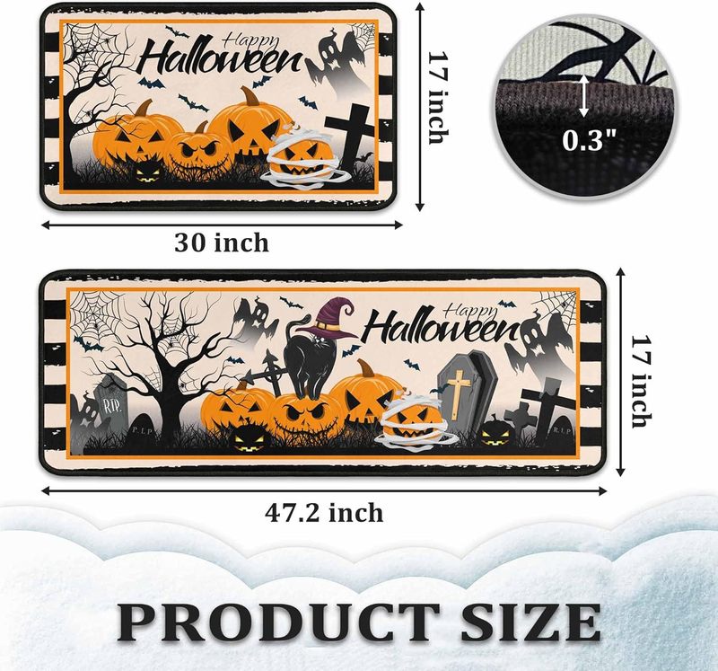 国境を越えたハロウィーンのカボチャの床マットキッチンの2つのセットの長さは汚れに強い吸水足マット玄関マットを管理しやすい|undefined