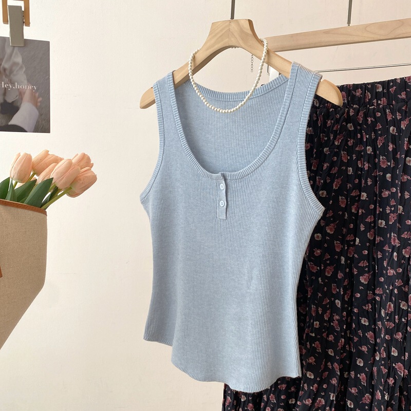 25 Early Autumn New Products 48-Count Fine Wool Korean Version Open-Chest Small Button Pit Strip Knitted Suspender Vest D268