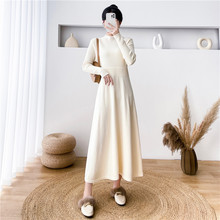 韩版秋冬新款慵懒风打底针织连衣裙女宽松长款套头纯色毛衣裙外搭