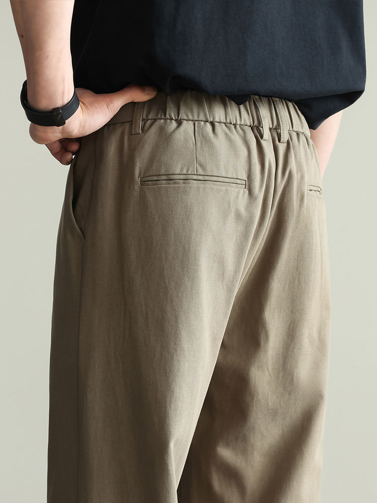 【リヨセル・テンセル＆コットン】ドレープ感のあるストレートカジュアルパンツ メンズ 2026春 通勤 カーキ色 ワイドパンツ