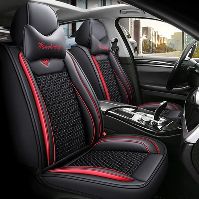 Seat cushion, seat cover special seat cushion summer ice silk - black-red-comfort-leather-plus-ice-silk