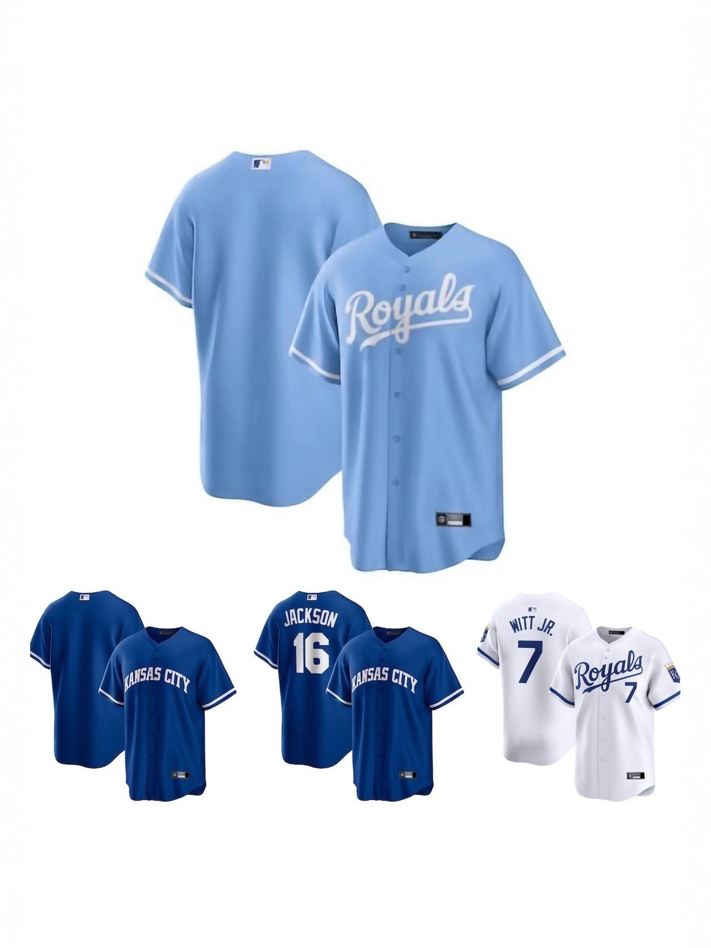 MLB short-sleeve baseball jersey top, Royals (in stock), embroidered craftsmanship, baseball and softball, American style, cross-border foreign trade