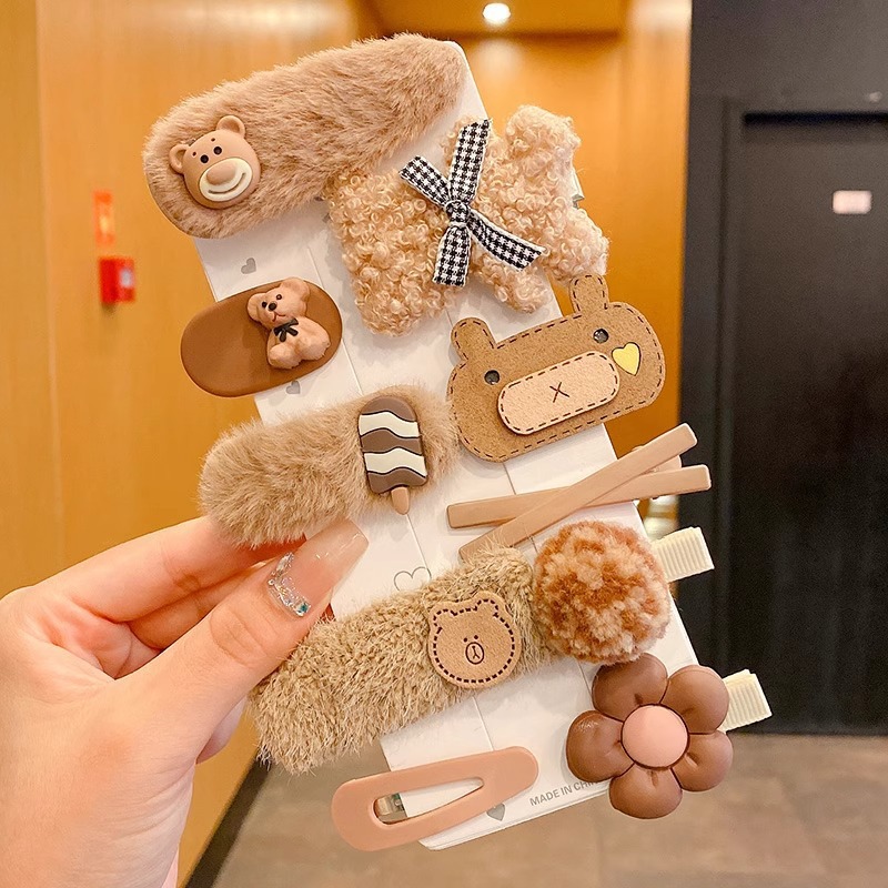 Cute clip de dibujos animados clip de borde conjunto frente cejas clip de cabello para chicas clip de BB otoño invierno de alta sensibilidad adornamiento de cabello tocado