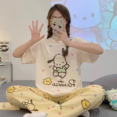 抖音直播甜美可爱风女士睡衣少女舒适休闲短袖睡衣长裤家居服套装