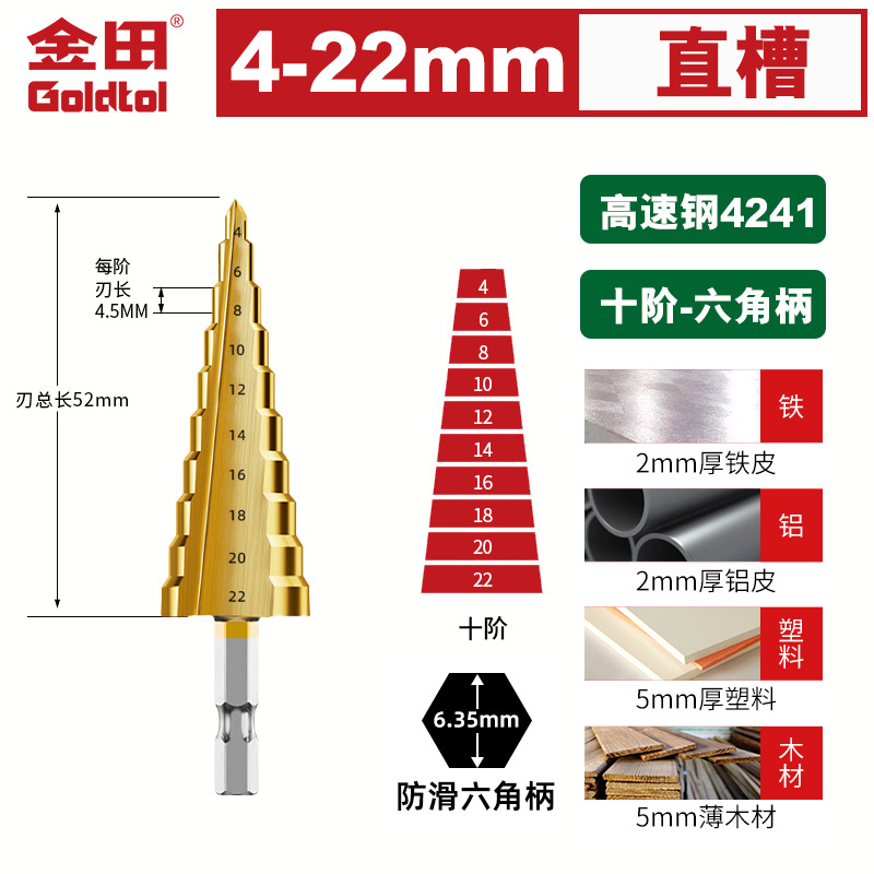 Jintian Pagoda broca agujero reamer perforación de acero inoxidable metal escalón especial de alta dureza broca de mano rotativa