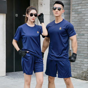 Fire Fighting Fitness Training Suit Men's Summer Quick-drying Breathable Blue Short-sleeved Shorts Students Sports Military Training Running Women