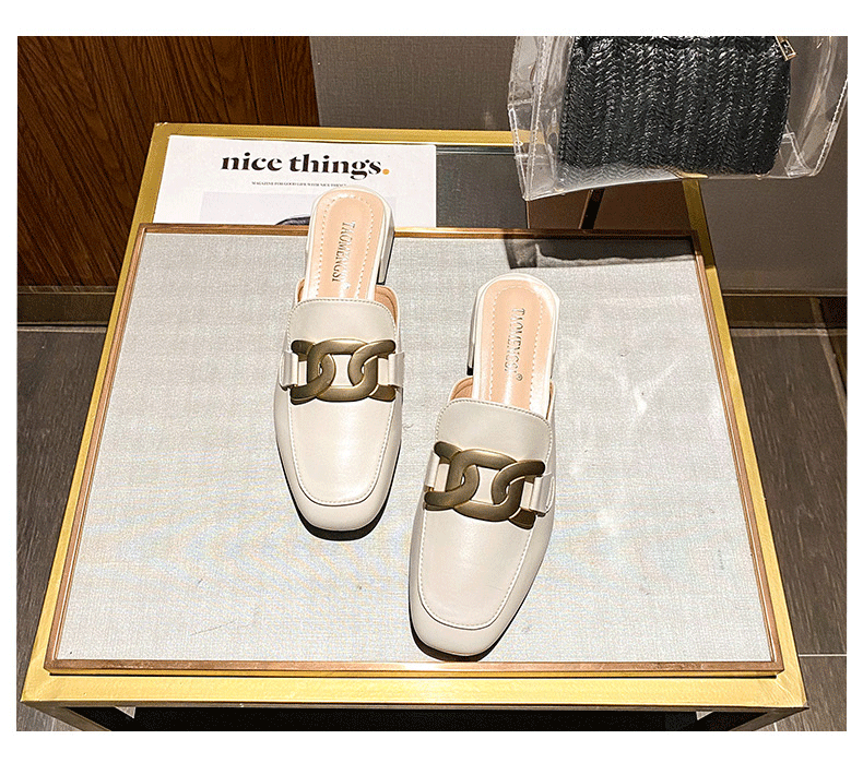 Giày nữ bít mũi quai ngang kim loại gót thô đế dày cỡ lớn — Màu mơ, Màu đen chi tiết 27