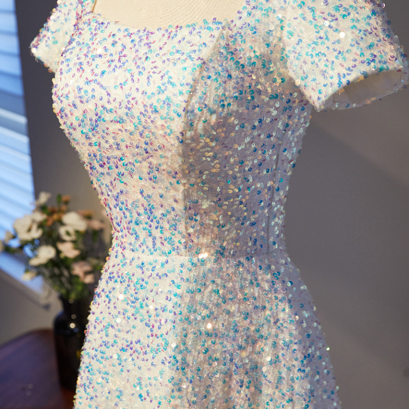 White evening dress, square neckline 4