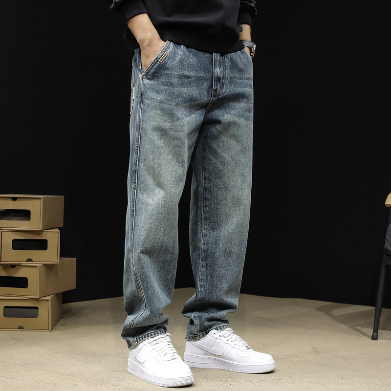 Trendy Straight-Leg Jeans for Men 2025 New Spring and Autumn Loose Plus-Size Men's Trousers Tapered Men's Pants High-End Pants