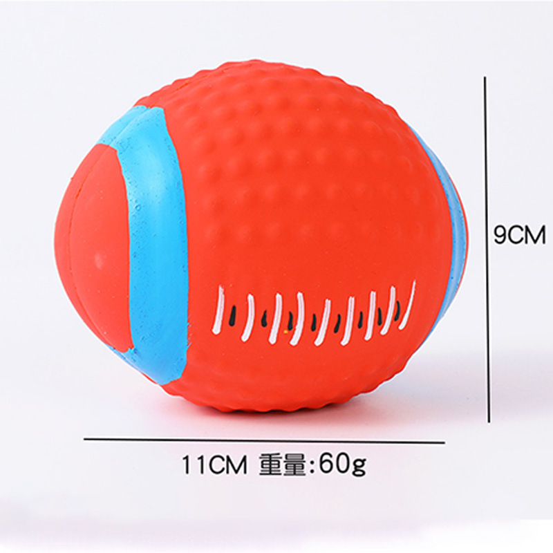 Juguetes de látex para mascotas al por mayor, resistentes a las mordidas, de látex, con forma de balón de rugby/voleibol, para la limpieza y el sonido de los dientes de los perros.