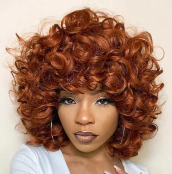 Spot second hair African women's wig headgear pink Foreign Trade short roll wig headgear Synthetic Wigs Spot second hair African women's wig headgear pink Foreign Trade short roll wig headgear Synthetic Wigs