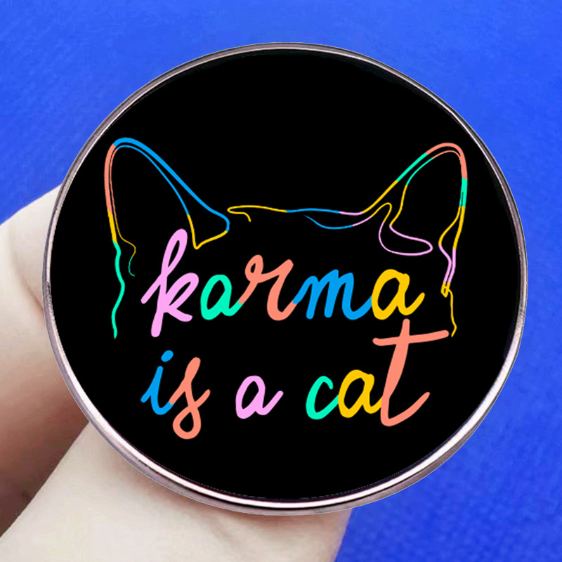 Holiday, Street Occasion Metal Material Streetwear Pin Round Cat Metal Epoxy Unisex Brooches
