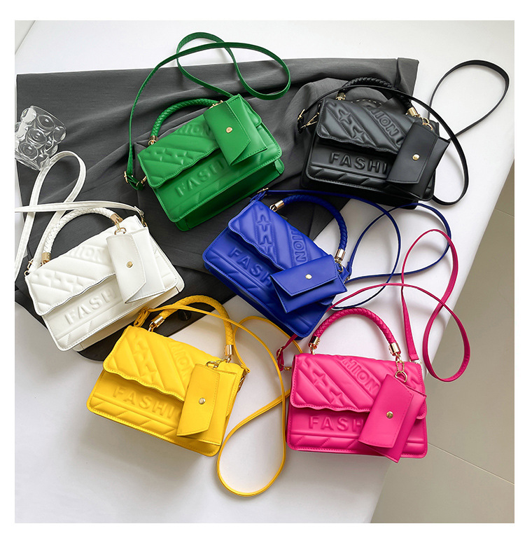 Ladies' candy-colored stylish handbag, 2024 autumn new ins single-shoulder crossbody bag, stylish embossed small square bag undefined