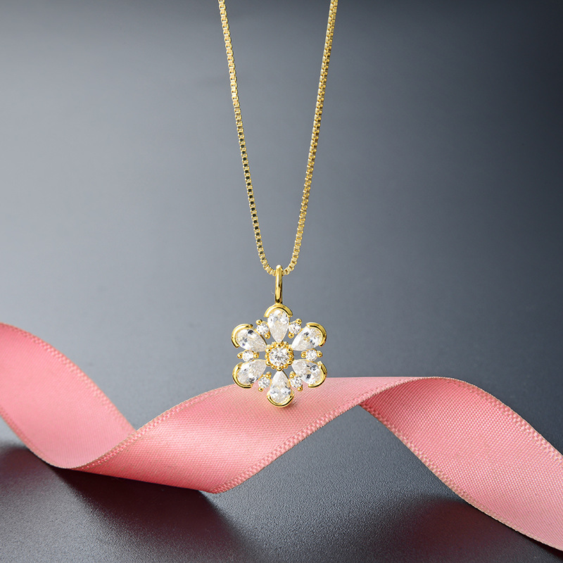 925 plata esterlina floral colgante colgante de piedra de micropartículas mujeres moda versátil transfronteriza flor amazónica cadena clavícula