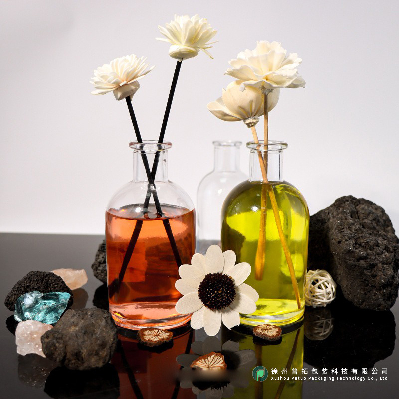 Botella de vidrio aromática de cuello largo, botella de difusión de perfume transparente sin fuego, botella de difusión de volatilización de caña interior, botella vacía
