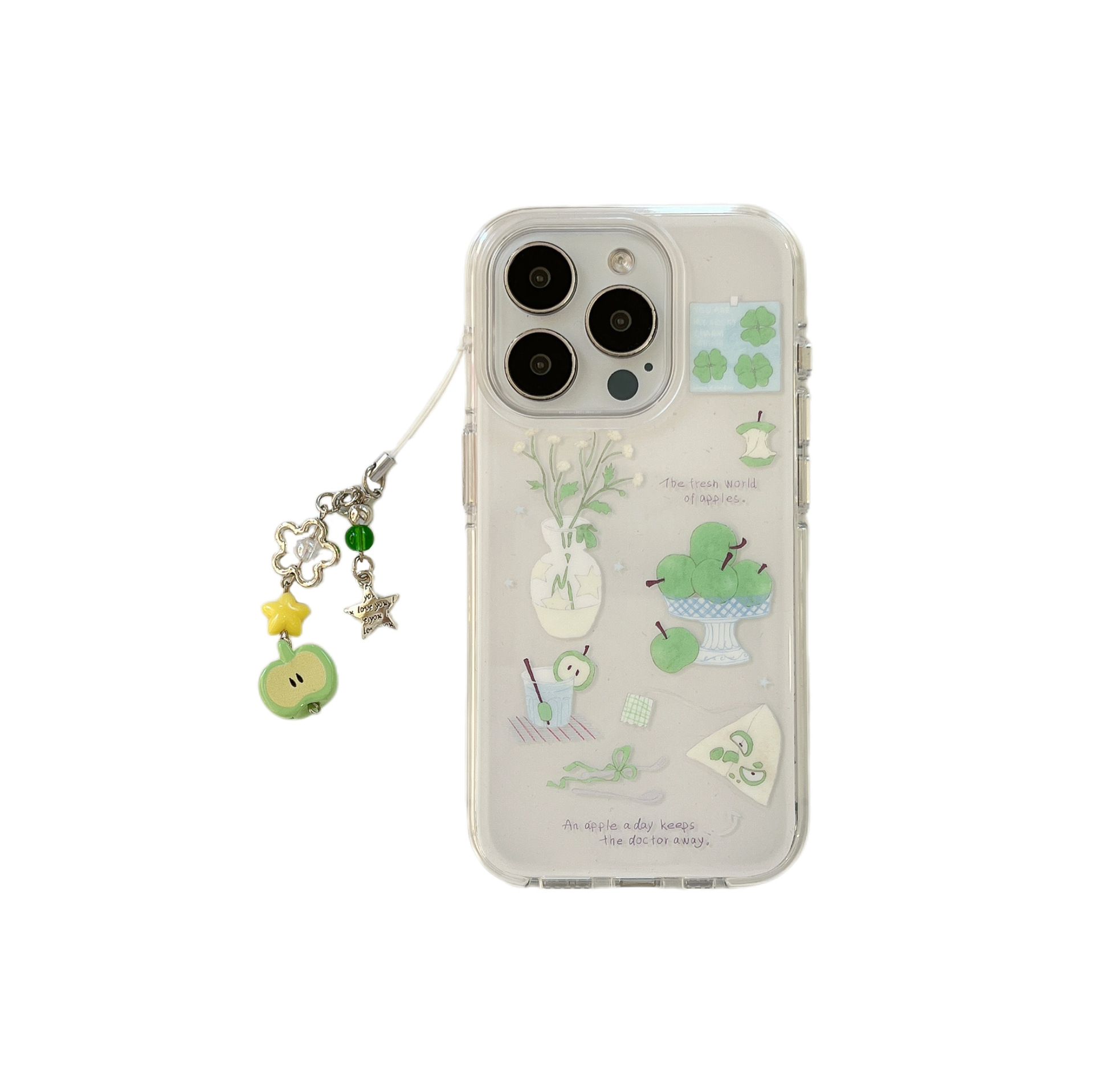 Pequeño florero de trébol de cuatro hojas fresco manzana verde para iPhone16 funda para teléfono móvil 15ProMax femenino 14/13 nuevo 16P