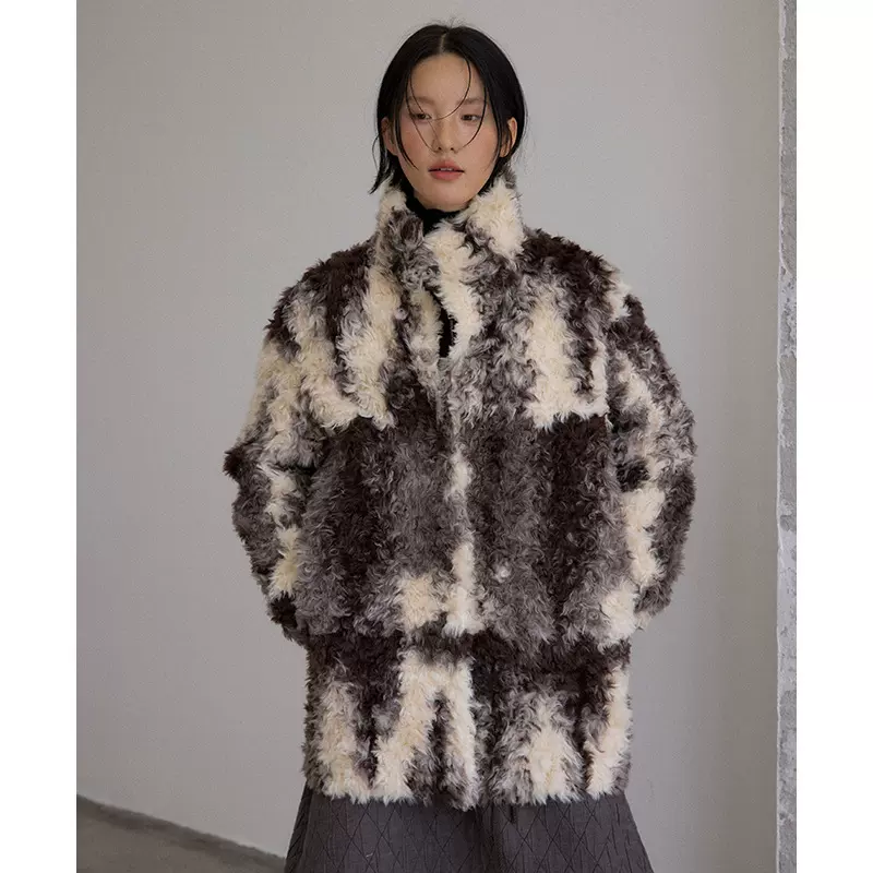 UNITY MODE 奶牛纹皮毛一体环保皮草外套女冬季立领上衣251390