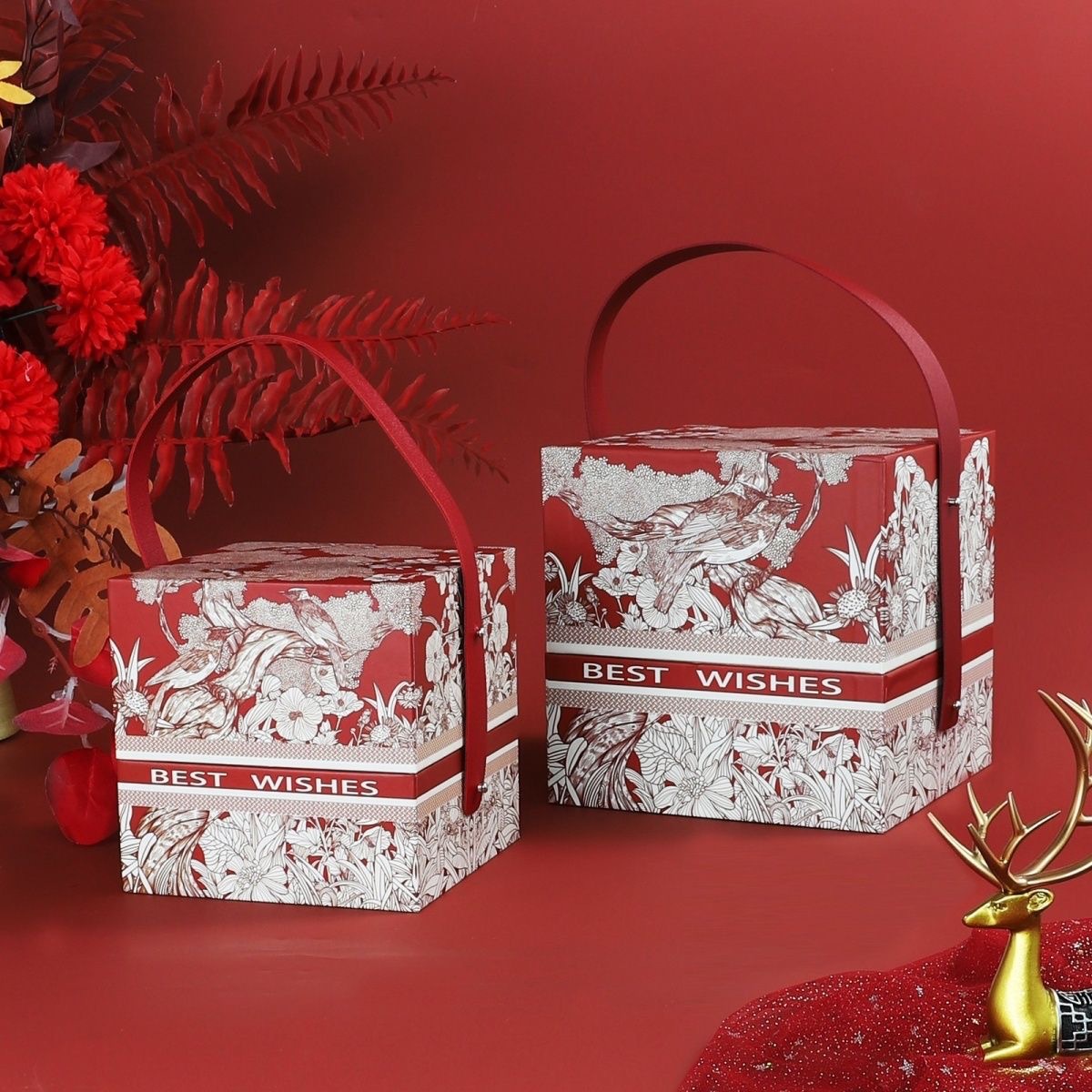 喜相逢方形手提礼品盒空盒婚庆伴娘伴手礼包装印花天地盖喜糖盒子