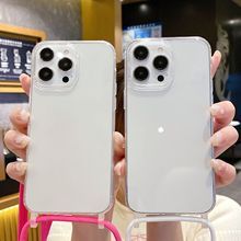 加厚一体iphone16pro挂绳壳透明素材壳滴胶彩绘挂勾精孔16透明壳
