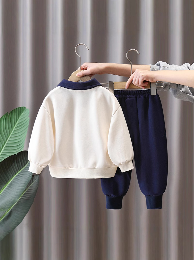 7745 Traje de primavera para niños 2025 nueva camisa POLO a juego de colores para niños primavera y otoño deportes de ocio de dos piezas primavera