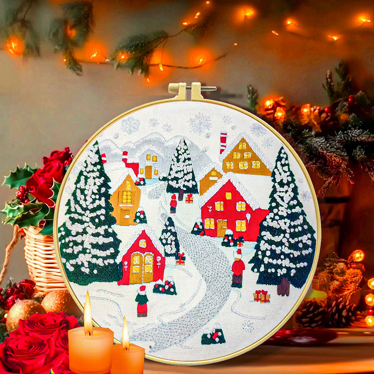 2025 Nuevo producto transfronterizo Christmas Embroidery Christmas Series Diy Paquete de material bordado a mano