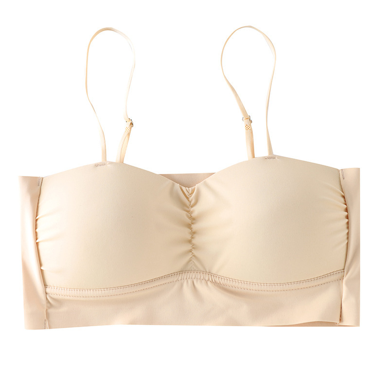 Espalda de belleza sin costuras camisola correa de hombro ajustable para mujer envuelta en el pecho sin anillo de acero Copa fija Sujetador de fondo anti-exposición ropa interior